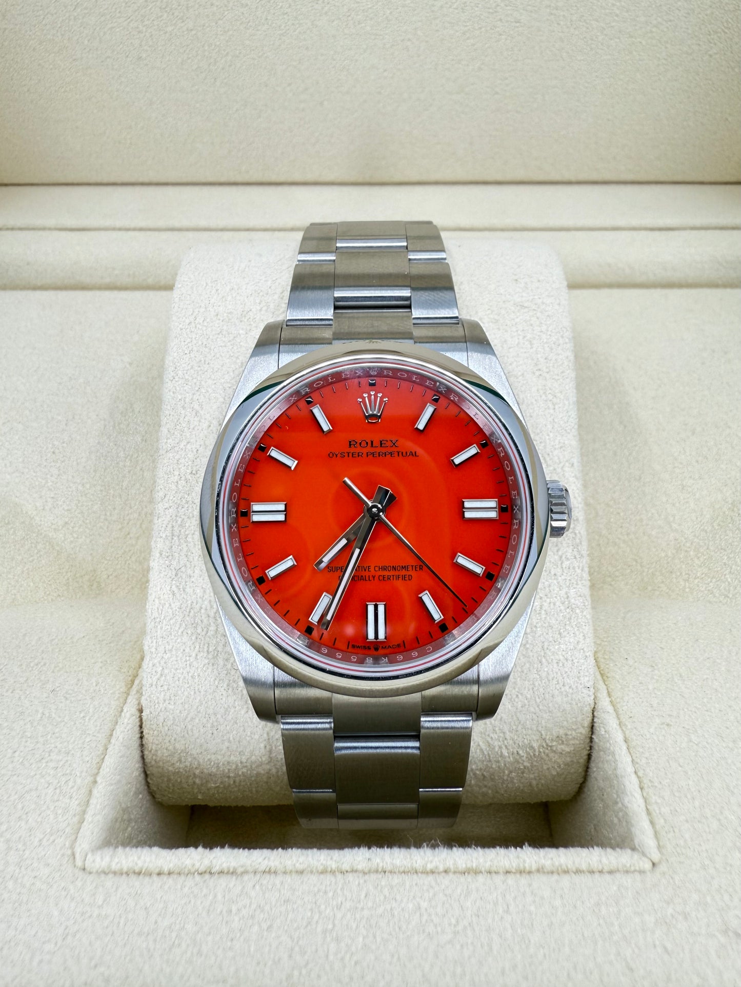 NEW/UNWORN Rolex Oyster Perpetual 36mm 126000 Coral Red Dial Oyster Bracelet