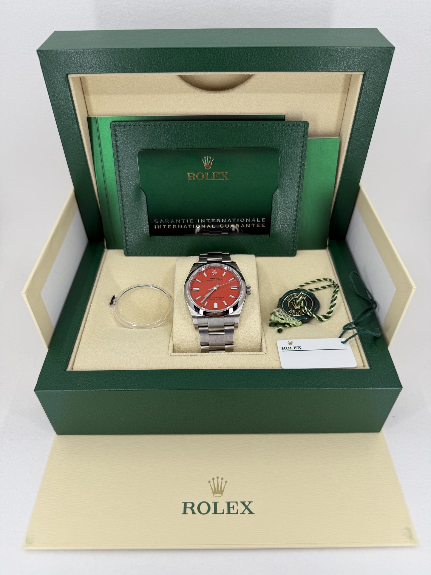 NEW/UNWORN Rolex Oyster Perpetual 36mm 126000 Coral Red Dial Oyster Bracelet