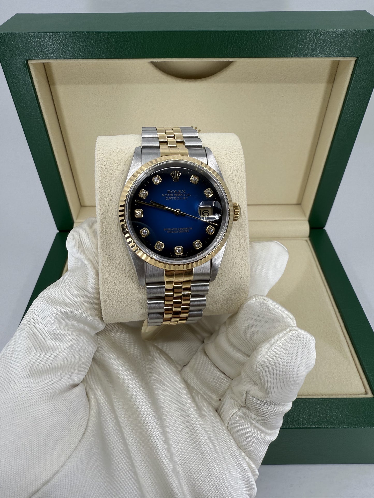 Rolex Datejust 36mm 16233 Blue Vignette Diamond Dial Two-Tone Jubilee Bracelet