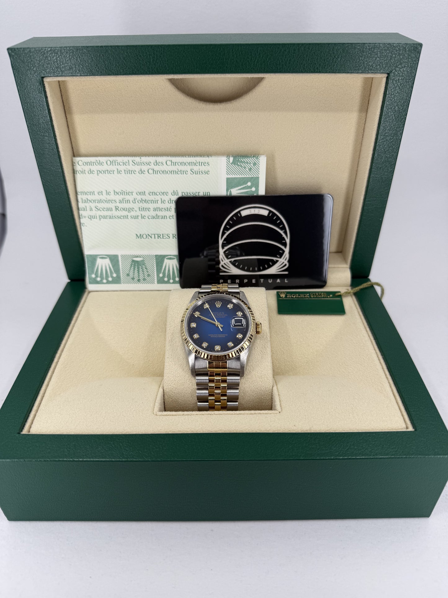 Rolex Datejust 36mm 16233 Blue Vignette Diamond Dial Two-Tone Jubilee Bracelet